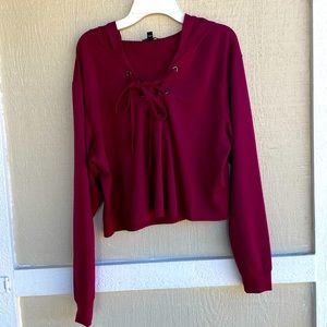 Express | Cropped lace up hoodie